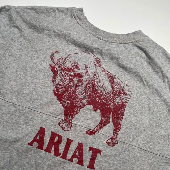Ariat Other - Ariat Mens XL Gray Long Sleeve Bison Graphic T-Shirt Oversize Fit Western Logo